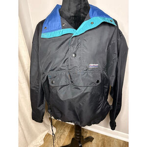 Vintage Sierra Experience Black Blue Teal Pullover Windbreaker Anorak Jacket Sma